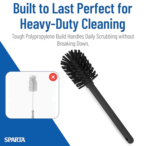 SPARTA 12 Inch Bottle Brush with Polyester Bristles and Plastic Handle, Color Coded, Large Round Head Cleaner for Bottles Jars and Food Service Equipment, Black - color: Black