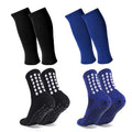 Barrlves 2 Set Grip Soccer Socks and Shin Guard Sleeves Non Slip Soccer Sleeve Socks for Men Women - color: Black&blue