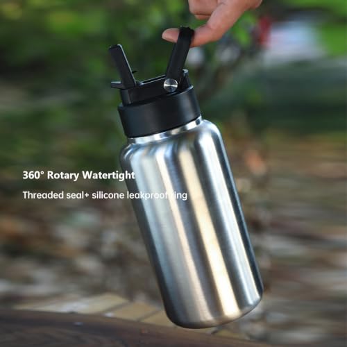 Stainless Steel Water Bottle 1050ml Wide Mouth With Straw - color: With Straw