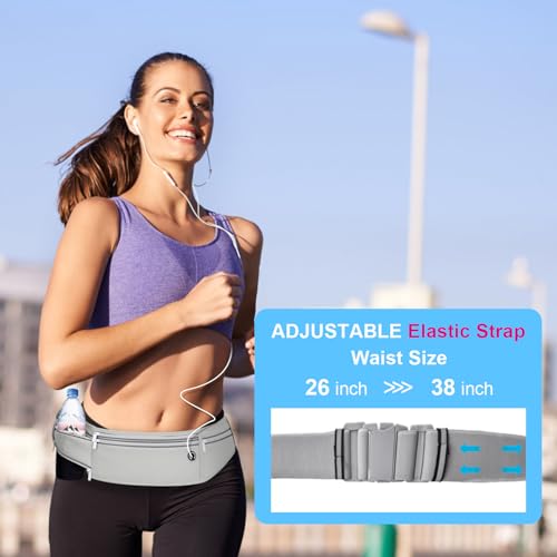 Slim Running Belt for Women Men,Runners Fanny Pack Phone Holder,Money Belt,Running Gear Accessories,with 3 Pockets (Gray) - color: Gray