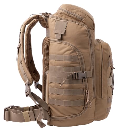 35L Tactical Backpack Military Rucksack MOLLE Quick-Access Flap EDC Pack for Hiking Camping Travel Work Bugout Emergency - color: Coyote Brown