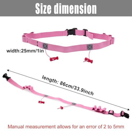 2Pcs Race Number Belt Race Bib Belts with 6 Energy Gel Loops for Marathon Triathalon Running No Safety Pins Required (Black/Pink) - color: Black&pink