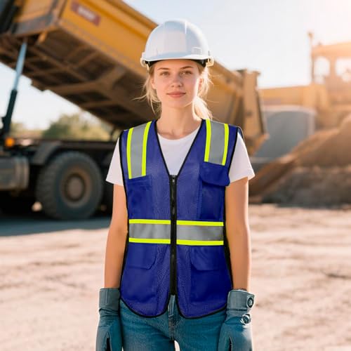 Safety Vest for Women 9 pockets Womens Safety Vest, Blue 2XL - color: Blue, size: XX-Large