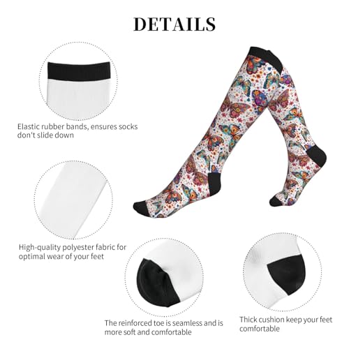 Compression Socks Knee High Circulation Support Socks For Women Men Athletic Running Hiking Cycling - color: Butterfly2