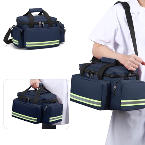 Medical Bag Empty Emergency Bag Medical Bag Organizer Professional First Responder Trauma Bag，First Aid Bag with Detachable Dividers for Nurses,Home Health Care, EMT(Bag Only) - color: Blue