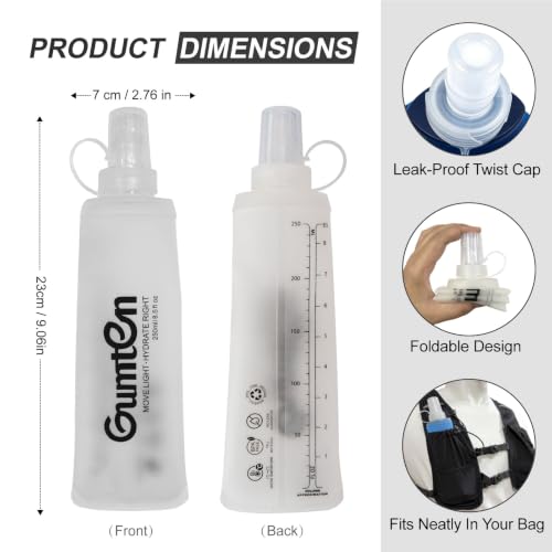 2 Pack Soft Flask 250ml TPU Collapsible Soft Water Bottle BPA-Free for Hydration Pack Jogging Running Hiking Cycling Camping (Transparent) - color: Transparent
