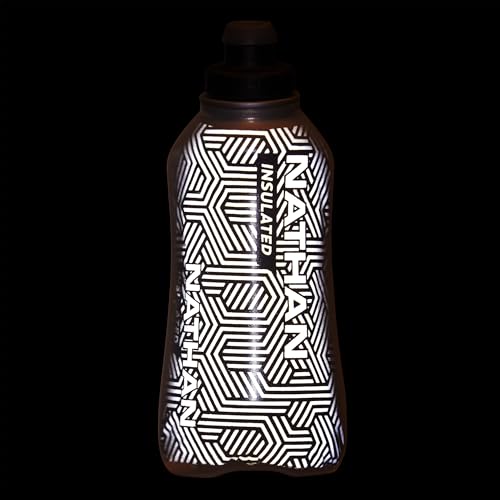 Nathan SpeedDraw 2 Insulated Handheld Running Water Bottle Flask – Double-Wall Insulation, Ergonomic Grip, Blast Valve Cap, Phone & Key Storage Pockets, Reflective Design - 18oz Insulated - Black - color: Black 18oz Insulated