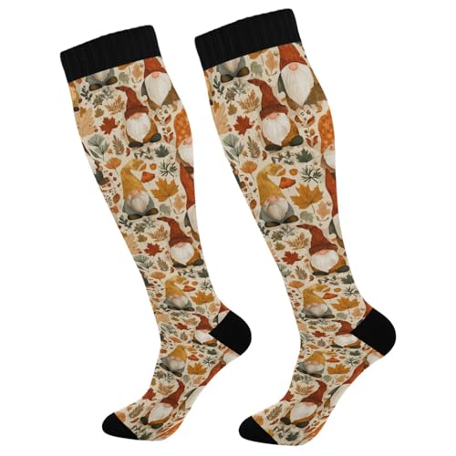 Wusikd Milk Cow Compression Socks for Women and Men Circulation Flowers Long Socks for Athletic Running 2 - color: Autumn Gnomes