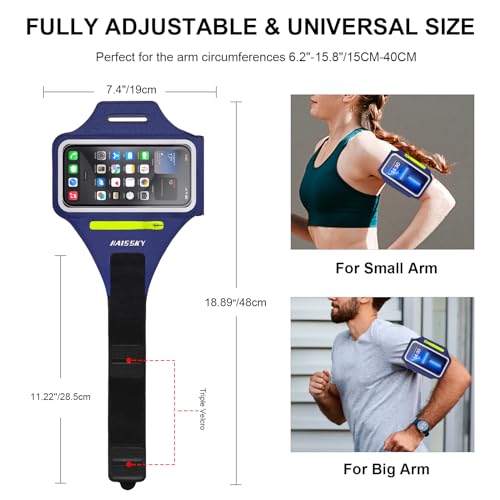 HAISSKY Running Armband with Zipper Pocket,Sweatproof Phone Armband 6.9" - color: Navy blue(Up to 6.9")