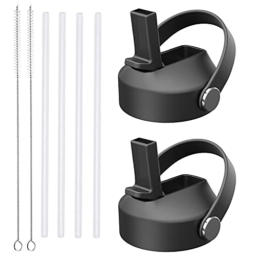 Straw lid for Hydroflask Wide Mouth Water Bottle,Flex Straw Lid Compatible with Hydro Flask 12 16 18 20 32 40 64 oz,Sports Straw Cap Flip Top Lid Water Bottle Lid Accessories… - color: Black 2