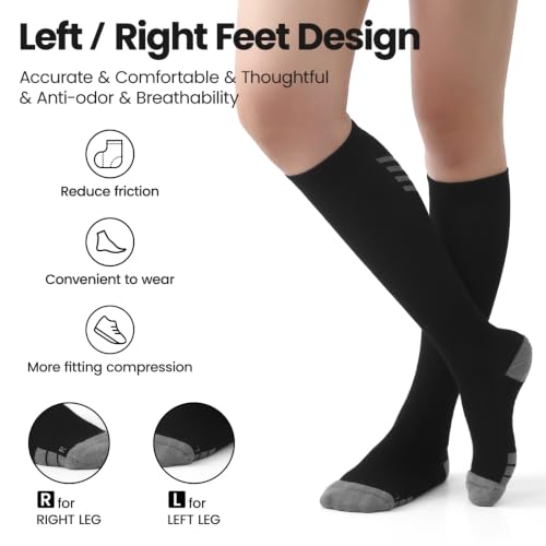 Bamboo Viscose Compression Socks 15-20 mmHg Knee High 3 Pairs Unisex - color: A04-3pair-black, size: Small-Medium