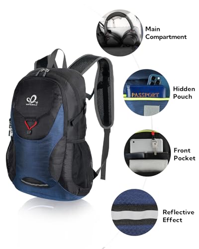 WATERFLY Lightweight Packable Hiking Backpack, 30L Day Pack - color: Blue & Black