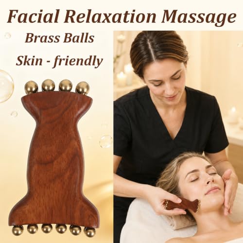 Dual-Head Cooling Copper Beads Arm Massager and Sandalwood Acupoint Pen for Feet, 2-in-1 Odorless Wood Therapy Tools for Lymphatic Drainage and Muscle Recovery, Home Spa Manual Massager Set, 2pcs