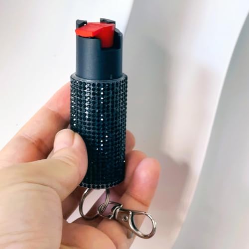 Pepper Spray for Women, Mini Bling Keychain, 12-Ft Range, Quick Release - color: Bling Black