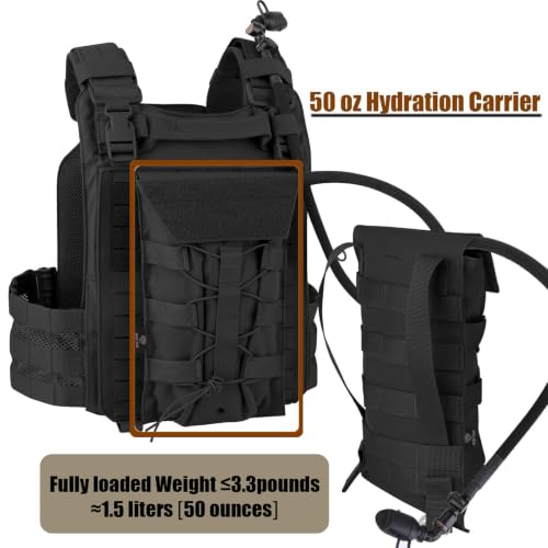 PETAC GEAR 1.5L / 3L Tactical Hydration Pack，Molle Carrier Pouch for 50 oz /100 oz Hydration Bladder Daypack Water Backpack. - color: BK, size: 1.5L combination set