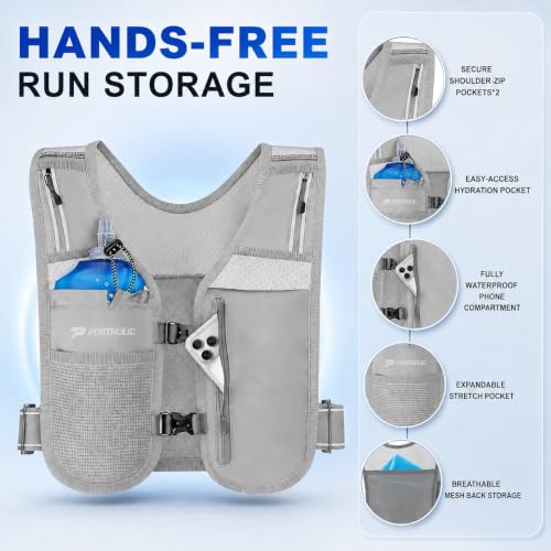 Running Vest for Women Men with 500ml Water Bottle |Adjustable Hydration Vest with Water Bladder |Reflective |Lightweight |Muti-Pockets - color: Grey(17oz Water Bottle)