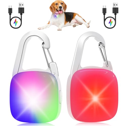 Dog Collar Light, 2 Pack Rechargeable Dog Light Clip On, 80LM Brightness 4 Color Modes Dogs Lights for Night Walking, Waterproof Pet Camping Essentials for Running, Cycling, Hiking (White)