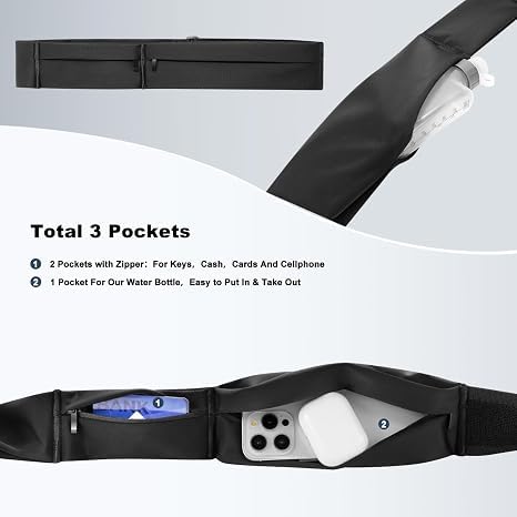 Running Belt for Women and Men, Water Proof Running Belts Fanny Pack with Water Bottle, Slim Running Bag Belts with Phone Holder Bottle Holder Adjustable Fit for Runner