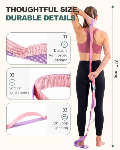 Trideer Stretching Strap with Loops for Physical Therapy,Non-Elastic - color: Macaron