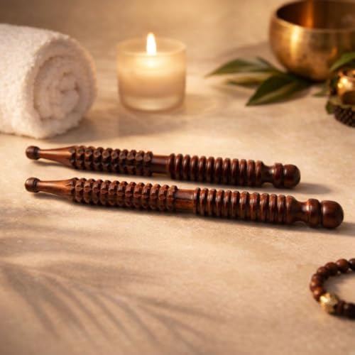 Luvottica Wooden Acupressure Pen for Hand & Finger Massage, Acupuncture Therapy Tool for Pain Relief, Stress Relief, Improves Blood Circulation | Natural Wood Hand Roller (Set of 2)