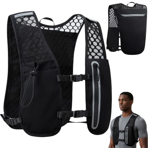 5L Lightweight Running Hydration Vest, Adjustable Reflective Pack for Trail, Cycling, Hiking, Marathon, Men and Women - color: black