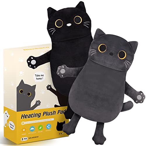 2 Pack Microwave Heating Pad for Period Cramps Pain Relief, 16"×12", Cat - size: Black Cat+Grey Cat
