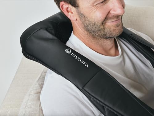 InvoSpa Shiatsu Massager with Heat - Deep Tissue Kneading Pillow for Neck, Shoulders, and Back - Electric Full Body Massage - color: Black