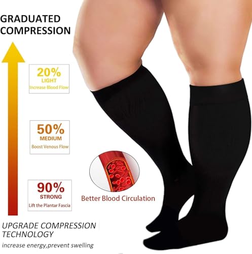 4 Pairs Plus Size Compression Socks,Extra Wide Calf - color: 01-4pairs Black, size: 4X-Large