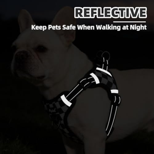 PUPTECK Dog Harness Small Sized Dog, Step in Adjustable Reflective Dog Vest Harness Escape Proof, No Pull Soft Padded Harness Easy Control, Checkered, S - color: Black&White(Checkered), size: S (CHEST: 13"-18")