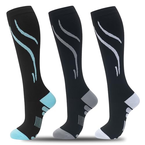 fenglaoda 3 Pairs Compression Socks for Women & Men Knee High Nurse Pregnant Cute Medical Running Travel Athletic - color: 00-3pairs-17, size: Large-X-Large