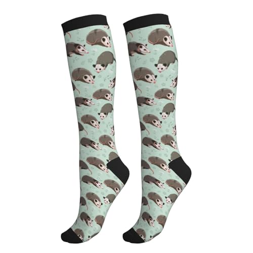 Compression Socks Women Knee High Support Circulation Stockings for Running Cycling Flying - color: Opossum