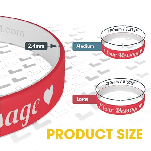Reminderband Luxe Custom Silicone Wristbands Rubber Bracelets Bulk 1-300 - color: Candy Apple Red, size: Medium