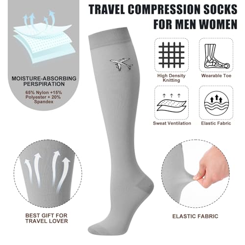 Skicuff 2 Pairs Travel Compression Socks for Men and Women - color: Grey