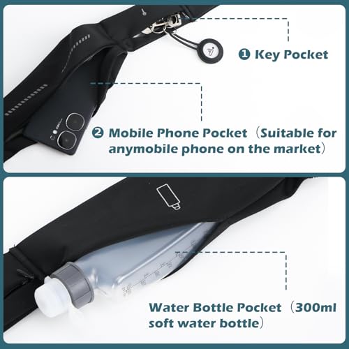 Slim Running Belt for Men and Women, Running Waist Pack - color: Black-large