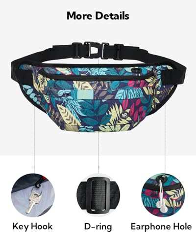 WATERFLY Fanny Pack for Men Women Water Resistant Large Hiking Waist Bag Pack Carrying All Phones for Running Walking Traveling (Black Leaf) - color: Black Leaf