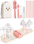 Travel Bottle Cleaner kit, 7in1 Baby Travel Gear Essential Silicone Travel Bottle Brush Set Nipple Drying Rack, Straw Breast Pump Cleaning Soap Dispenser Organizer Case Mon Gift (Pink) - color: Pink