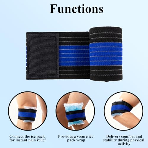 4-Pack Ice Pack Straps,35.5"x3"Elastic Ice Pack Wrap Holder with Hook&Loop - color: Black and Blue