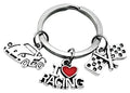 Kit's Kiss Racing Keychain Race Car I Love Racing Flag Keyring Racer Gift