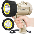 YIERBLUE Rechargeable Spotlight Floodlight Combo 2200,000 High Lumen LED, IP67 Waterproof Spot Light COB Flood Light, Impact Resistant Handheld Spotlight with Foldable Stand and Detachable Red Lens - color: Pearl Ultra