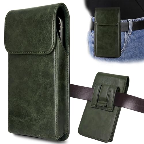 Holster for iPhone 17, 17 Pro, 16, 16 Pro, 15, 15 Pro, 14, 14 Pro, 13, 13 Pro, 12, Galaxy S25, S24, S23, Premium Leather Pouch with Belt Clip Phone Holster Belt Case, Green -M - color: Green, size: Medium
