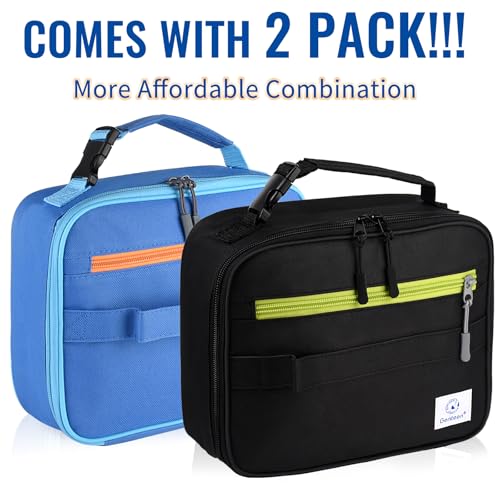 Genteen Kids Insulated Lunch Box for Boys Girls,2 Packs,Back to School - color: B-2pk Blue+Black