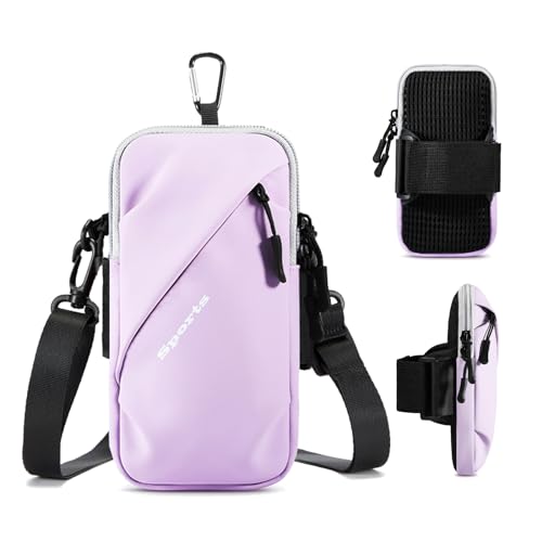 Phone Holder Arm Bands, Small Crossbody Shoulder Holsters Bag with Arm Band, Fits iPhone and All Cell Phones, Use for Running, Walking, Hiking & Biking (Plus Size Purple) - color: Purple