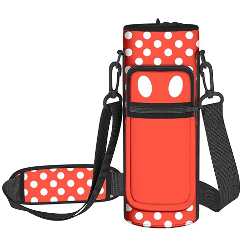 Water Bottle Holder with Strap, 18-32oz Water Bottle Carrier Sling Bag - color: Red Polka Dots