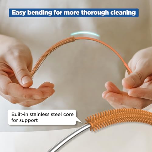 YOTIME Silicone Straw Cleaner Brush, 2Pcs Reusable Straw Brush, Orange - color: Orange