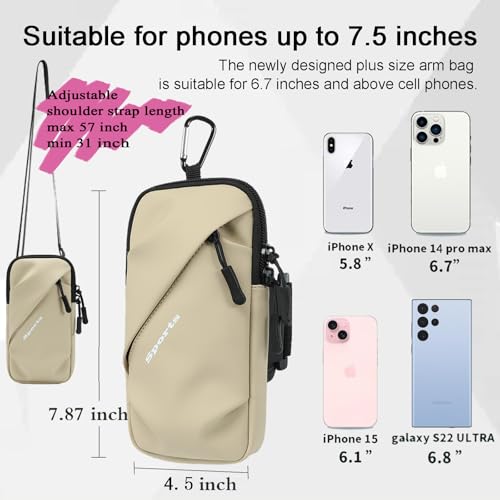 Cell Phone Armbands Running Phone Holder Armband, Phone Holder for Walking, Shoulder Holster Phone Purse Crossbody Bag Phone Pouch (Khaki) - color: Khaki