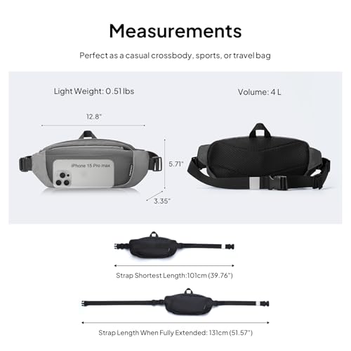 TOPEAST Fanny Pack with Hidden Water Bottle Pocket, Water Resistant Nylon Waist Bag, Lightweight Crossbody Sling Bag for Men & Women, Large Capacity for Travel, Running, Walking & Cycling - color: GREY