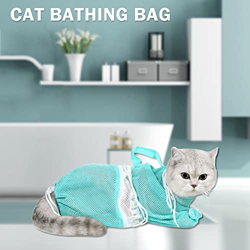 JULMELON 10 PCS Cat Washing Bag for Bath Shower Adjustable Net Grooming Set - color: Grey+Green