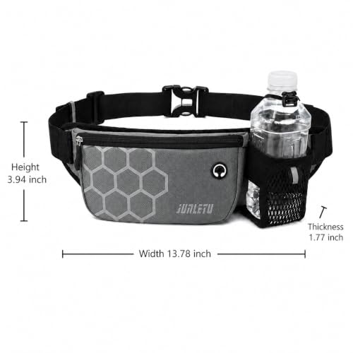 Running Waist Bag with Water Bottle Holder, Sports Belt Bag for Phone, Keys and Hiking Fitness Outdoor Travel (Grey) - color: Grey