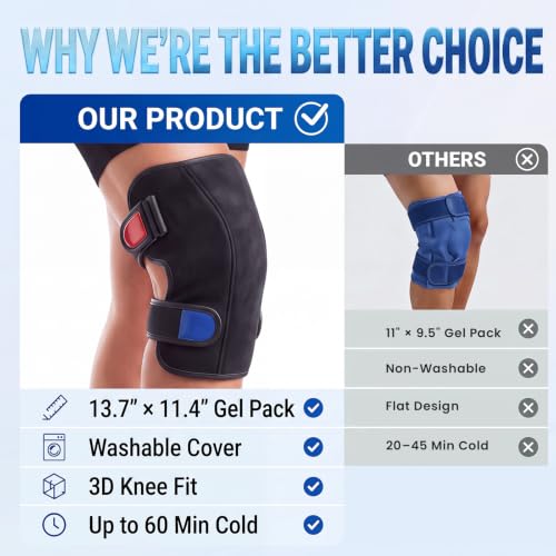 Extra Large 3D Knee Ice Pack Wrap, 2-in-1 Reusable Gel Hot & Cold Pack - size: XL