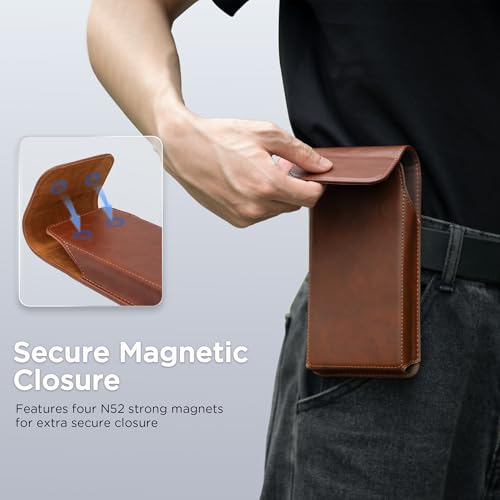 Holster for iPhone 17 Pro Max 16 Pro Max 15 Pro Max 14 Pro Max 13 Pro Max Air 16 Plus 15 Plus 14 Plus, Premium Leather Pouch with Belt Clip Phone Holster Belt Case, Brown -L - color: Brown, size: Large